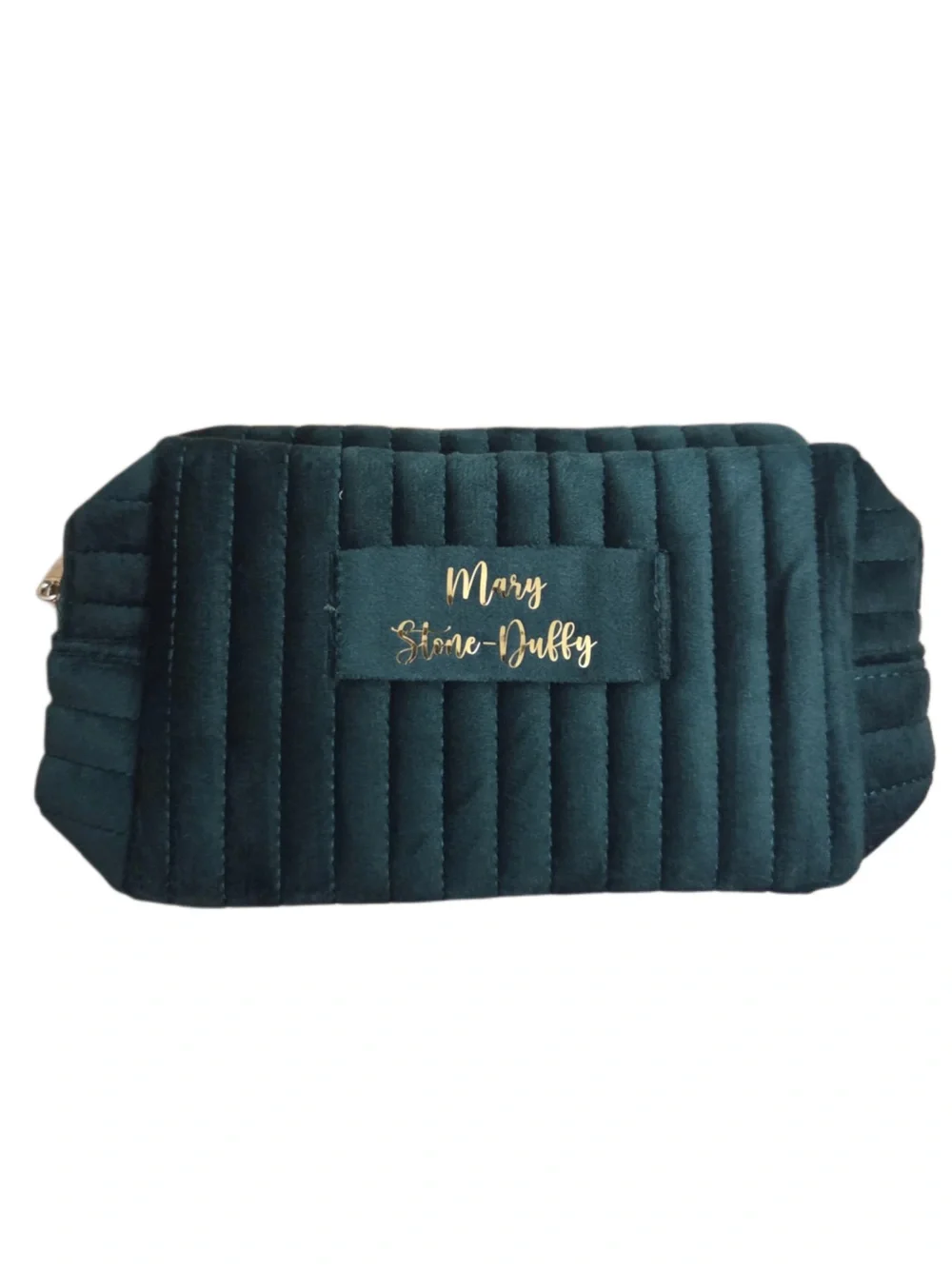 Quilted Velvet Cosmetic Pouch in Deep Green